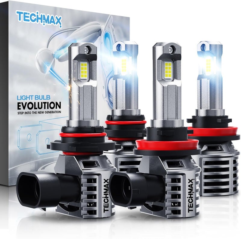 TechMax H11+9005 Fog Light Bulb with Cooling Fan, +600% Ultra Brightness 30000lm 6500K White ATV UTV Plug and Play, Pack of 4 - Image 1